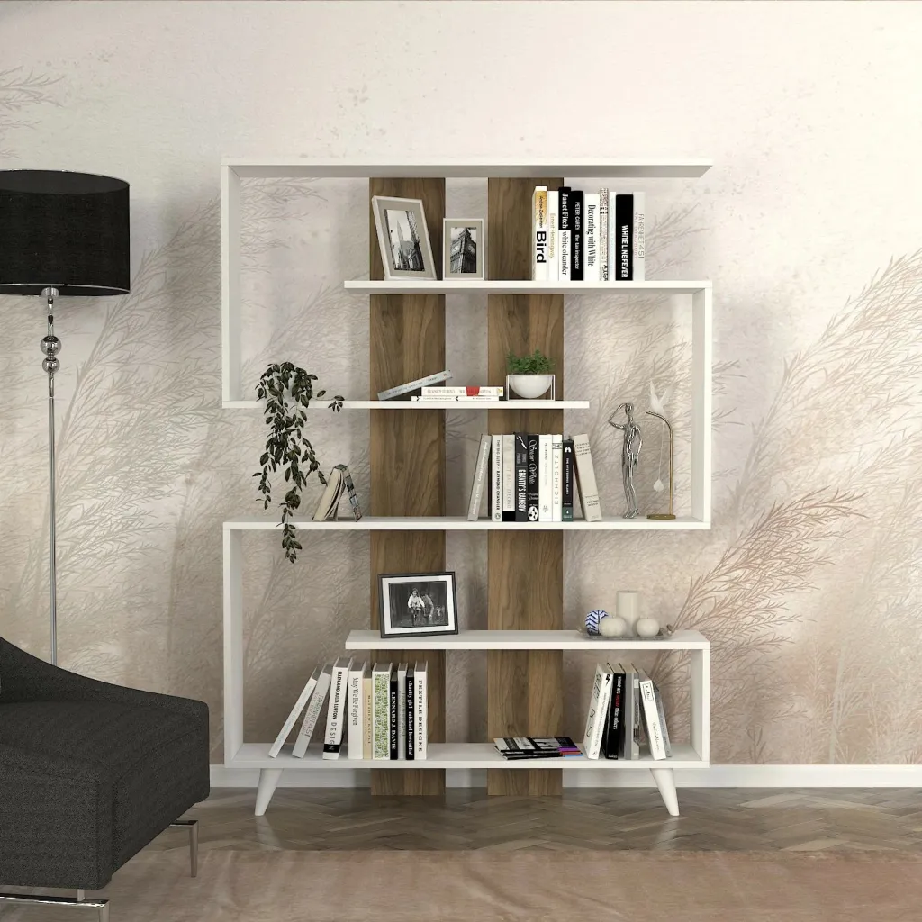 Raft librash Hanah Home, ngjyrë e bardhë dhe arre, Rain - 1