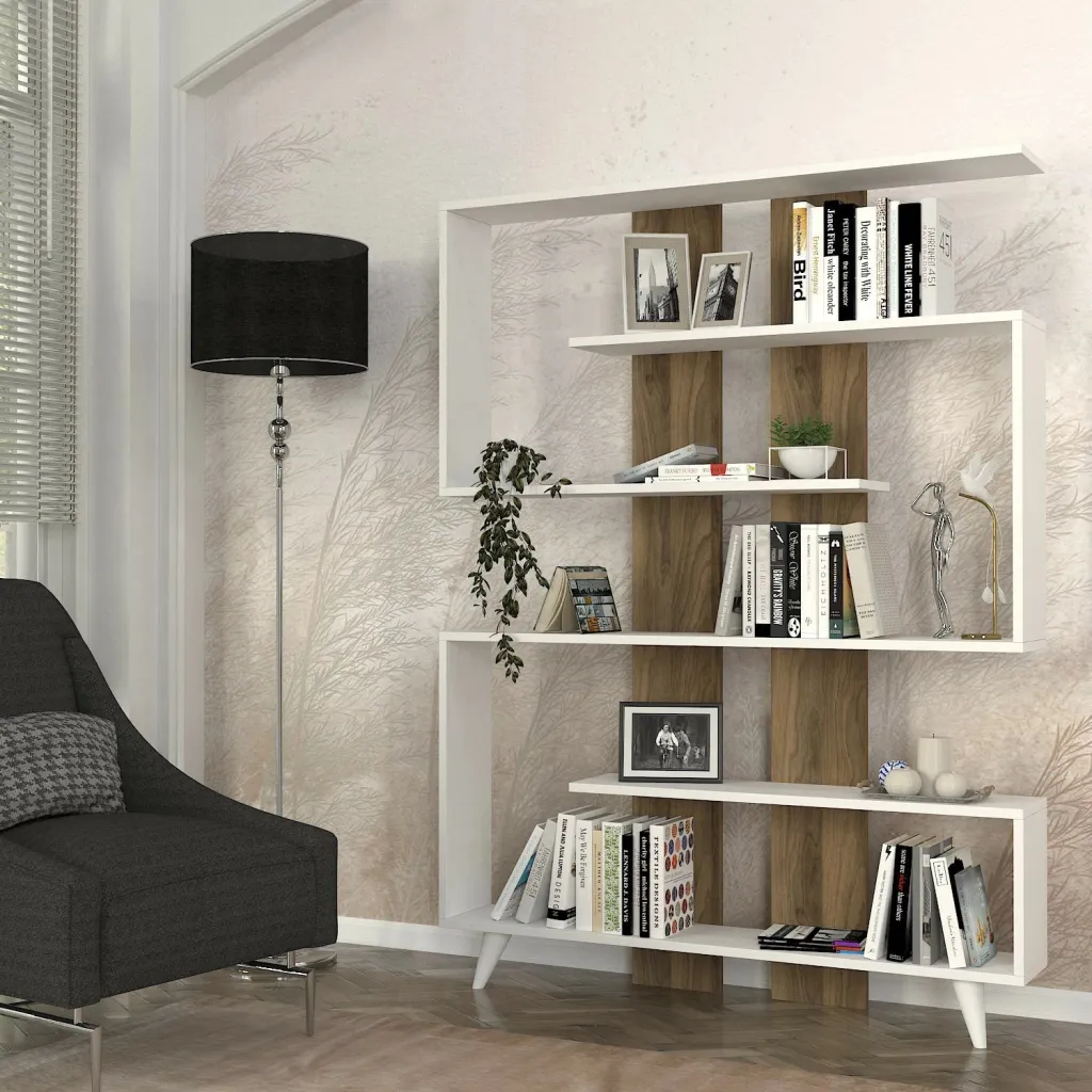 Raft librash Hanah Home, ngjyrë e bardhë dhe arre, Rain - 2