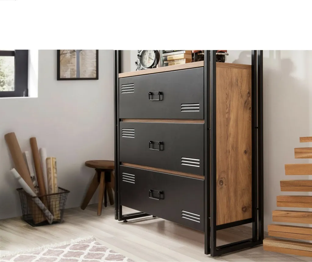 Raft librash industrial Cosmo Cortex, ngjyrë Atlantic Pine dhe e zezë, Hanah Home - 2