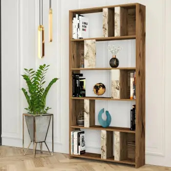 Raft librash Hanah Home, Lima, ngjyrë arre dhe mermer i bardhë