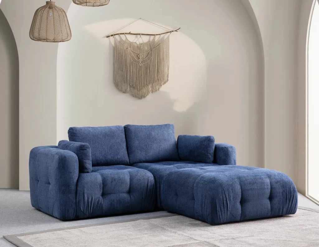 Këndollë Amaris dy ulëse me pouffe, ngjyrë blu e errët - 1