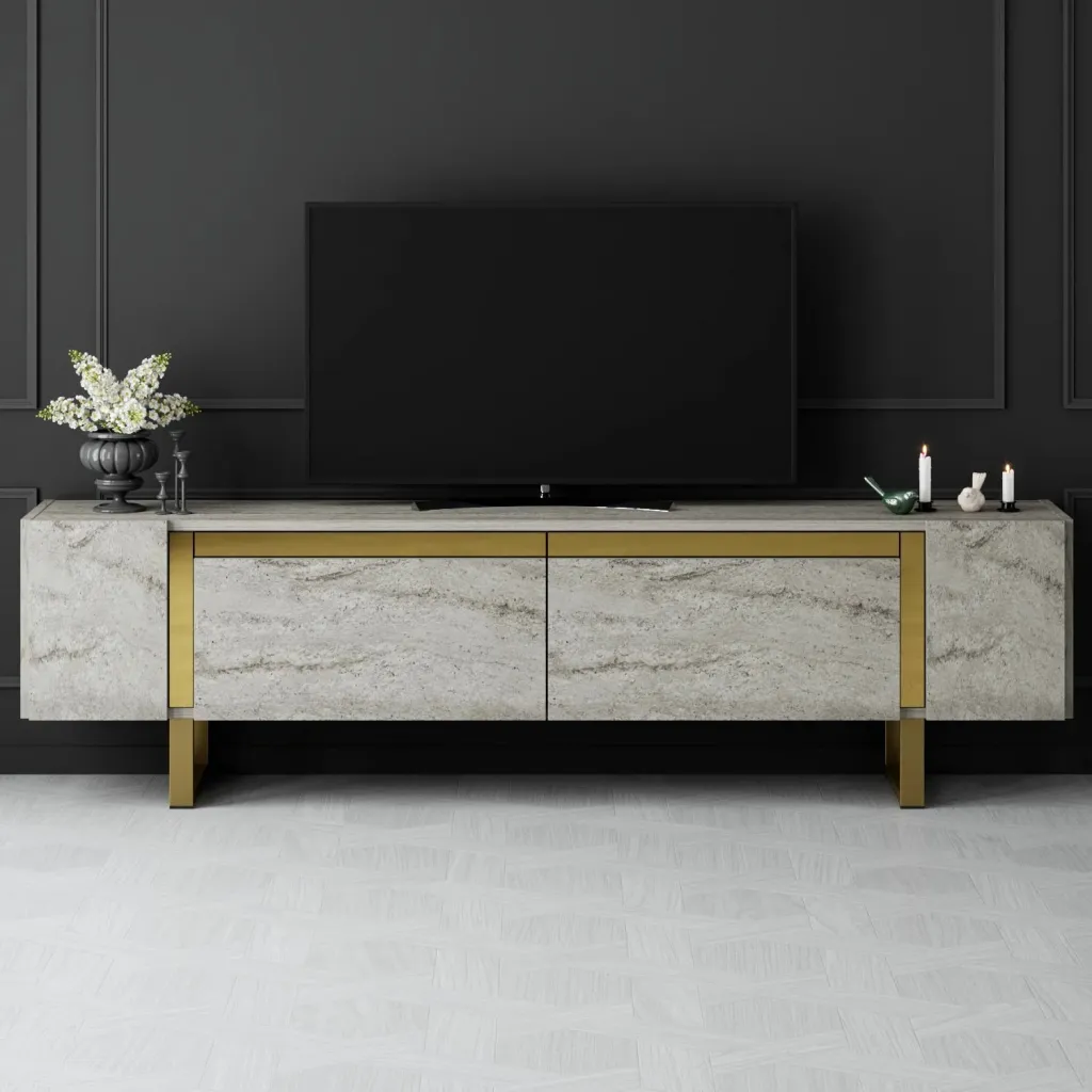 Komodë TV Hanah Home, Yildiz, travertin dhe ari - 2