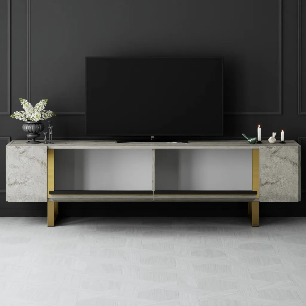 Komodë TV Hanah Home, Yildiz, travertin dhe ari - 3