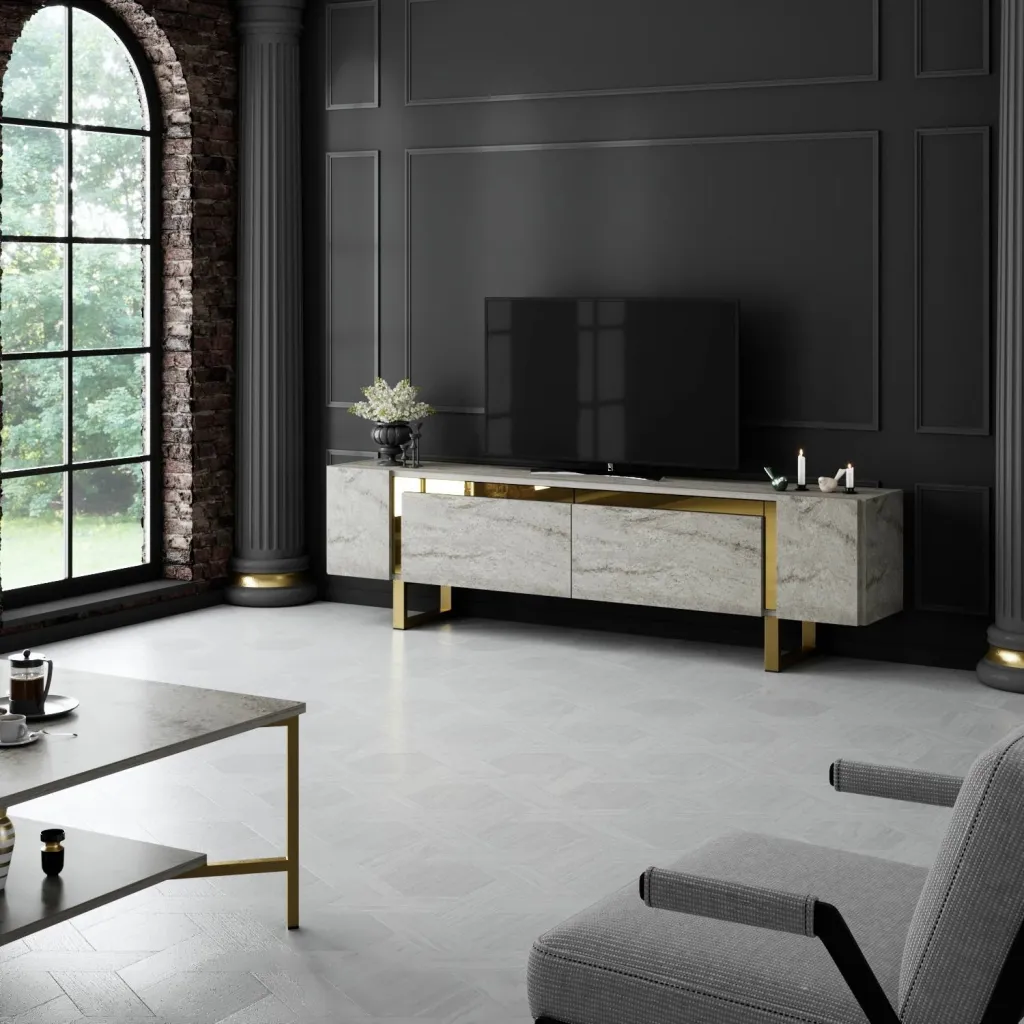 Komodë TV Hanah Home, Yildiz, travertin dhe ari - 5