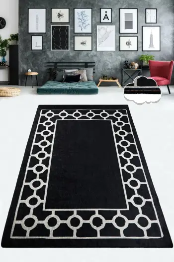 Qilim për korridor, ngjyrë e zezë dhe e bardhë, Conceptum Hypnose, Bague Black, 80x200cm