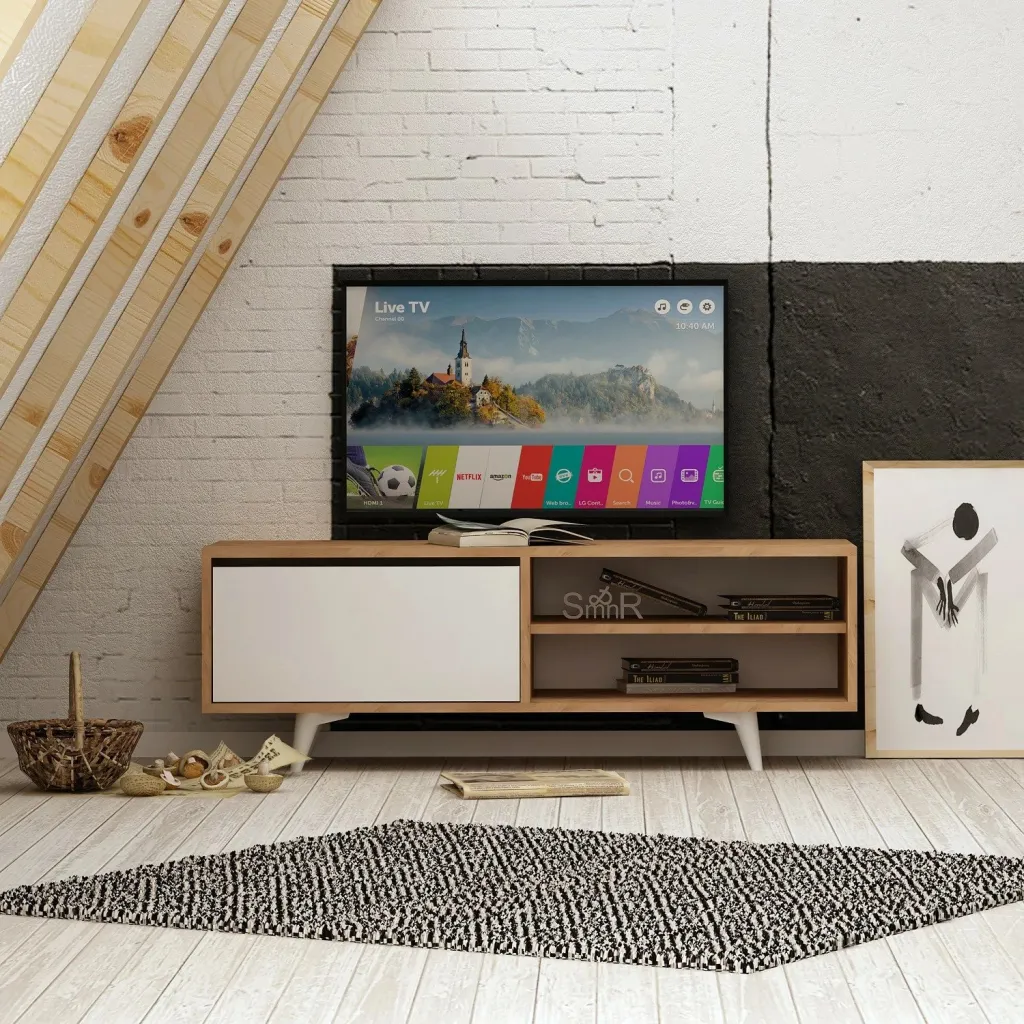 Komodinë për TV Maku, lis, bardhë - 1