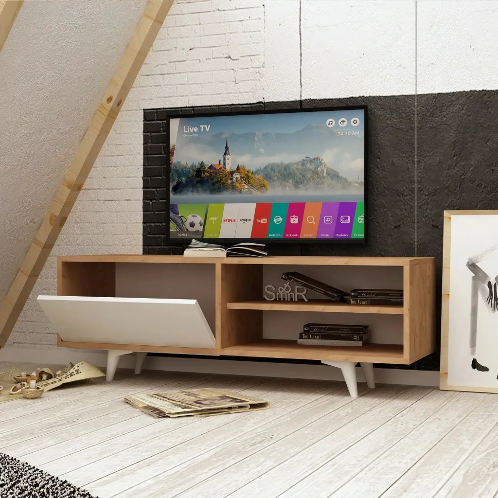 Komodinë për TV Maku, lis, bardhë - 2