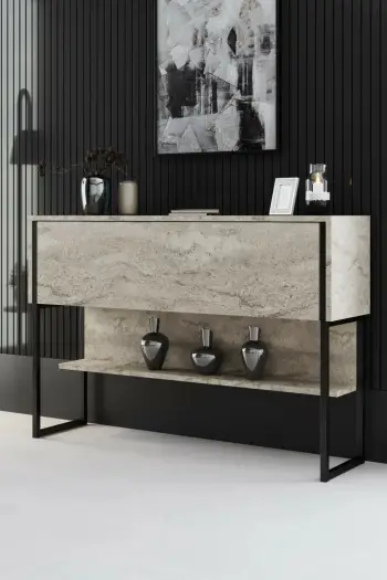 Komodë Hanah Home, Luxe, travertin, e zezë