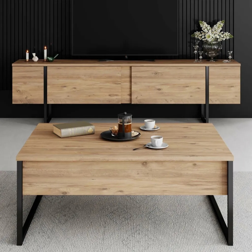 Komodinë për TV Luxe, pishë atlantike, zezë - 3