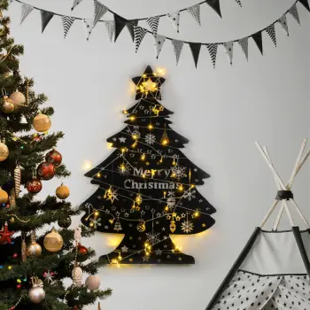 Aksesor dekorativ metalik për mur, formë bredhi, ngjyrë e zezë, XMASBLACK - 031, 70x100cm