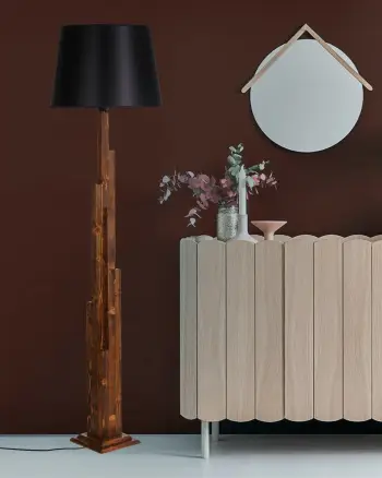 Llambë dyshemeje Opviq, trup druri, abazhuri i zi, 165cm