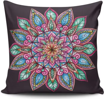 Jastëk dekorativ, mbulesë shumëngjyrëshe, dizajn mandala, pa mbushje, Aberto Design, MANDALA-14, 43x43cm