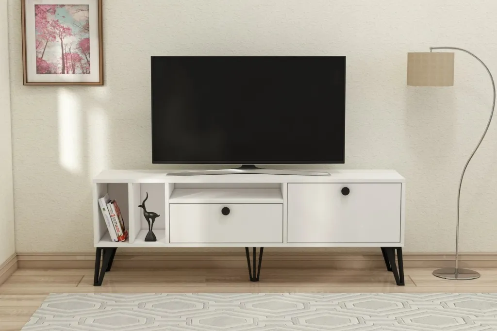 Komodinë për TV Aris, bardhë - 1