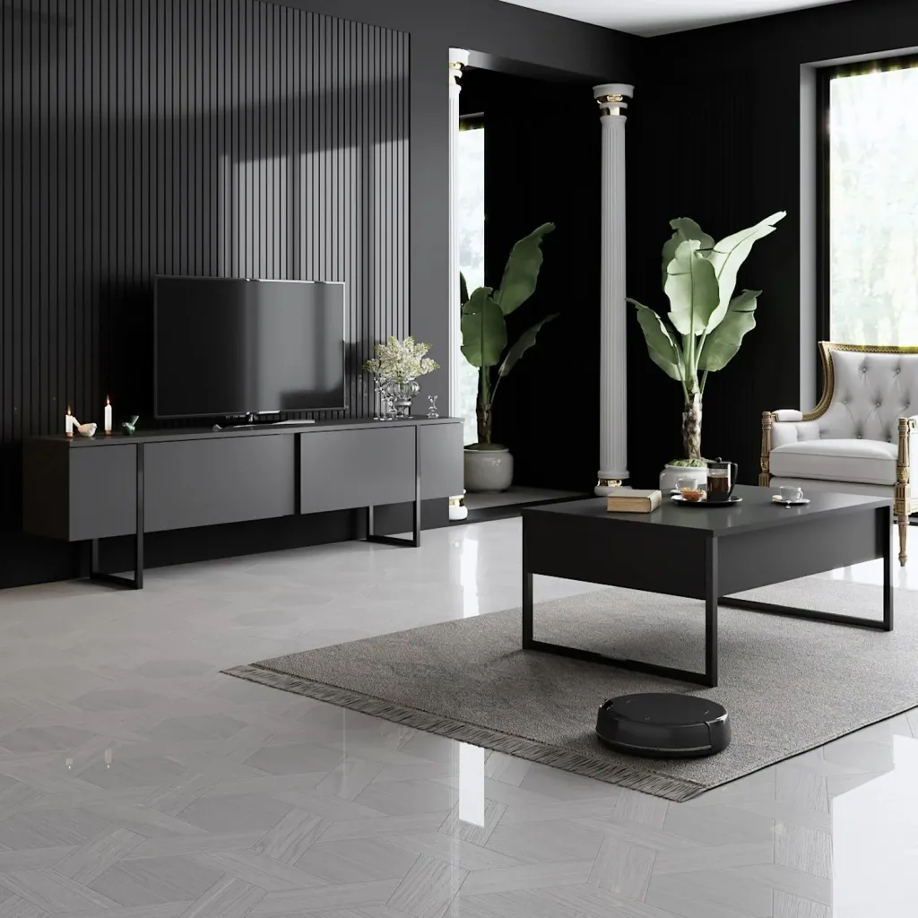 Set mobiljesh për dhomë dite, Luxe, antracit, e zezë - 1