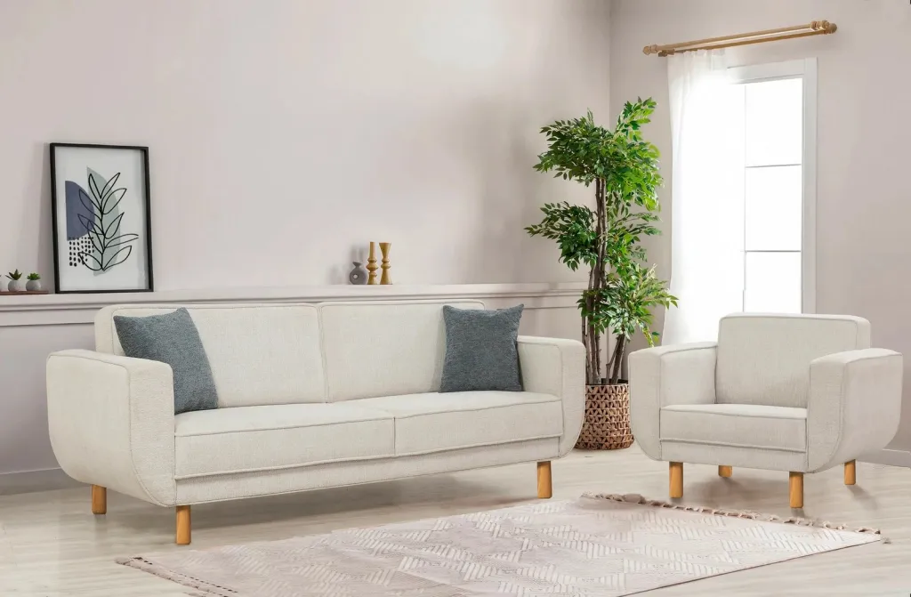Set divani me krevat Atelier del Sofa, Lorus, ngjyrë lisi dhe krem - 1