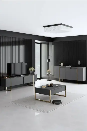 Set mobiljesh për dhomë dite, Luxe, antracit, ari