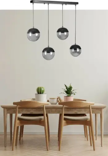 Llambë tavani Opviq, 4 sfera, ngjyrë gri e errët, xham, varëse