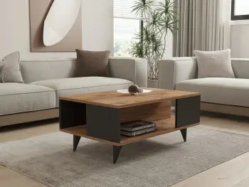 Tavolinë kafeje dy kate, ngjyrë arrë dhe e zezë, Hanah Home Yuka