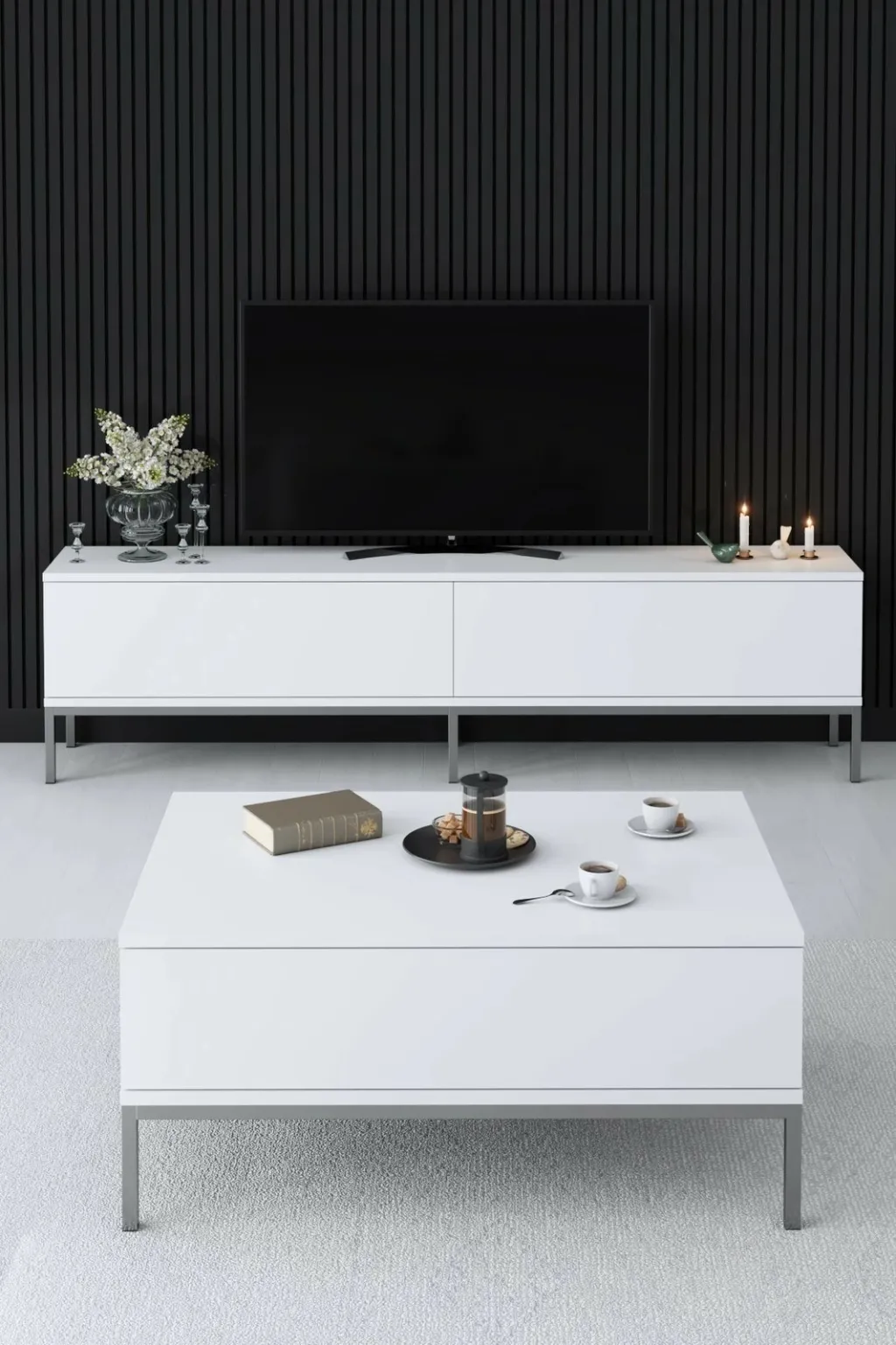 Komodë TV Hanah Home, Lord, e bardhë, argjend - 4