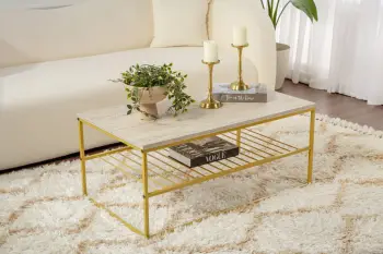 Tavolinë kafeje Hanah Home, Asude, ngjyrë ari dhe travertin