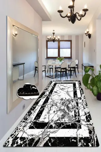 Qilim për korridor, 80x300cm, Conceptum Hypnose, marmor, zi-bardhë