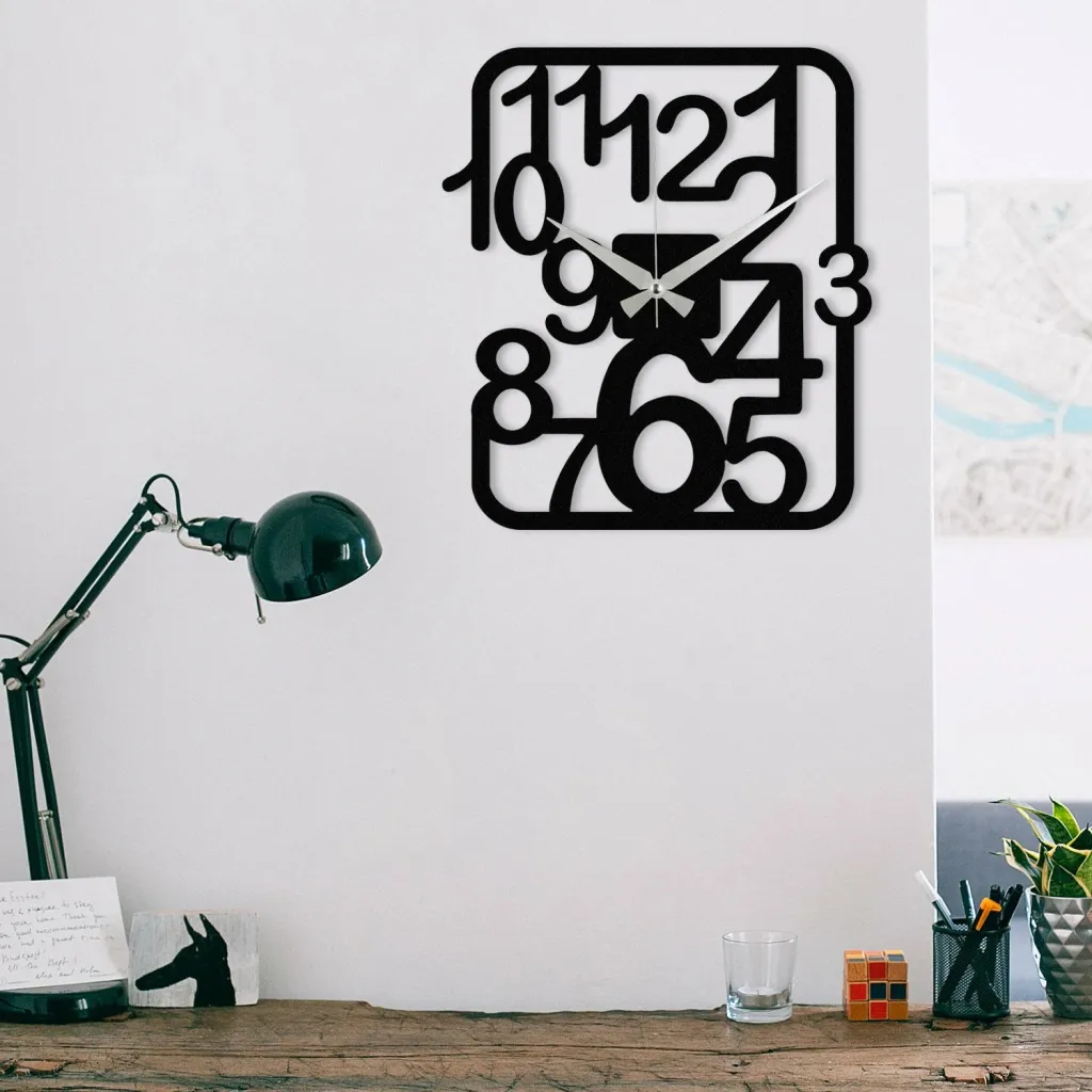 Orë muri dekorative prej metali, Wallity Enzoclock - S021, e zezë, 48x43cm - 3