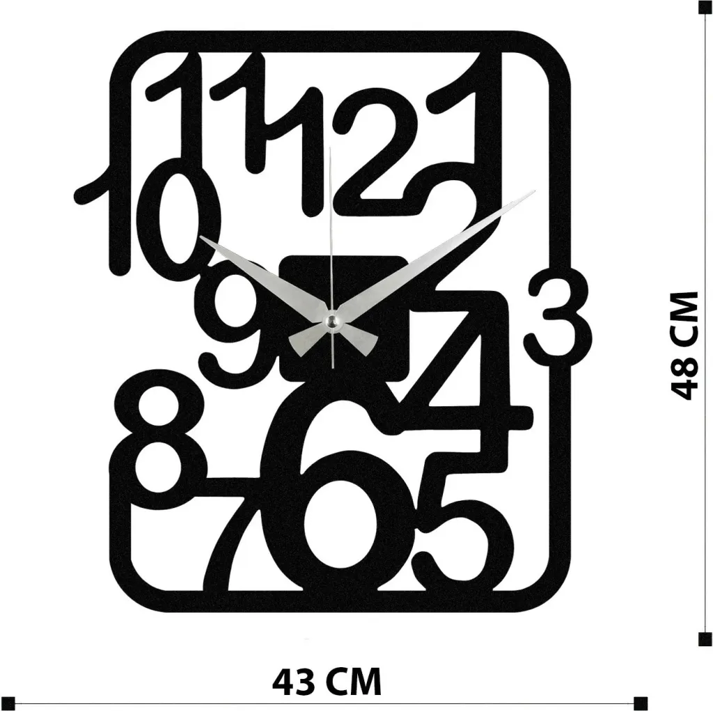 Orë muri dekorative prej metali, Wallity Enzoclock - S021, e zezë, 48x43cm - 6
