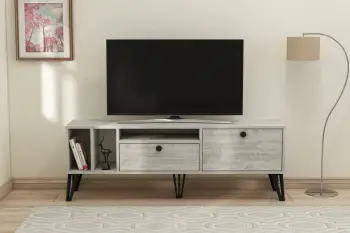 Komodinë për TV Aris, gri, bardhë