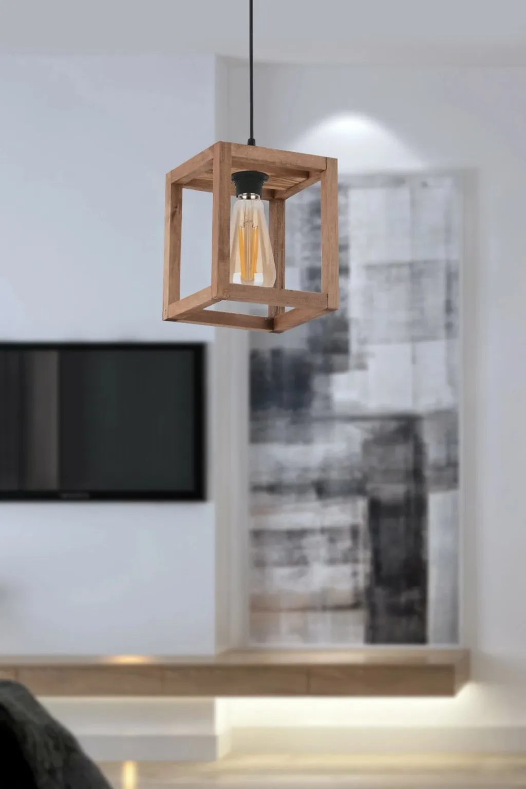 Llambë tavani druri, model Cube, ngjyrë kafe - 1