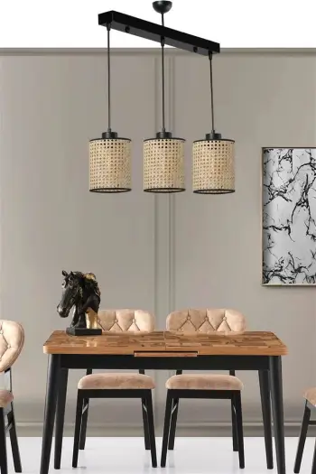 Llambadar Opviq, tre llamba, ratan, model April, varëse në rresht