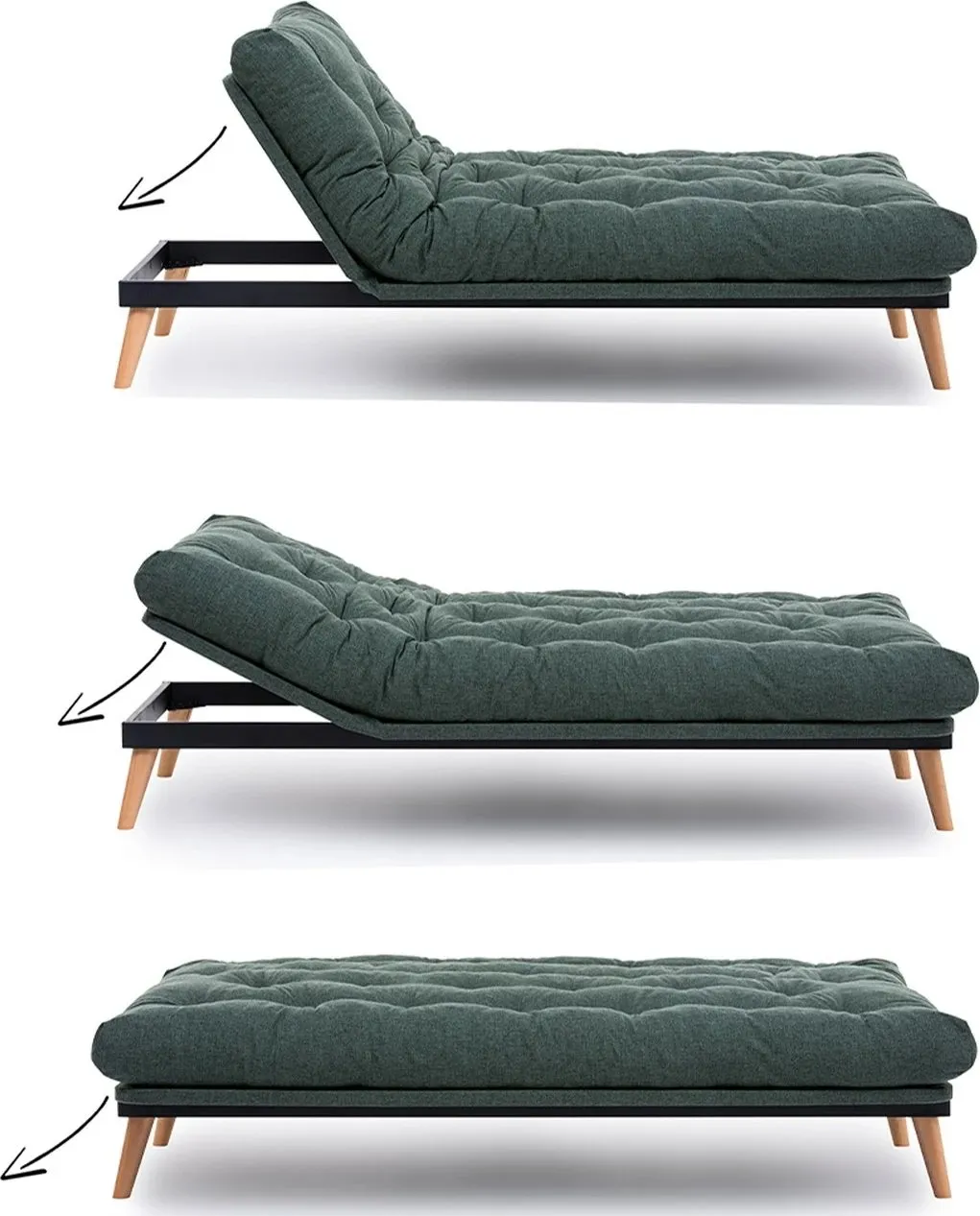 Divan-krevat treshe Atelier del Sofa, Saki, ngjyrë e gjelbër - 15