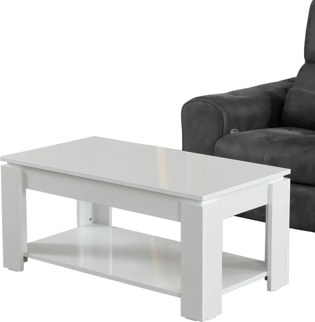 Tavolinë për kafe Hanah Home, me raft, ngjyrë e bardhë shkëlqyese - 2