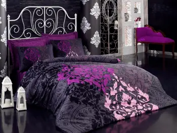 Set mbulesë për jorgan dopio, satin, L'essentiel, Kosem Sultan, ngjyrë bordo, vjollcë, rozë, e zezë