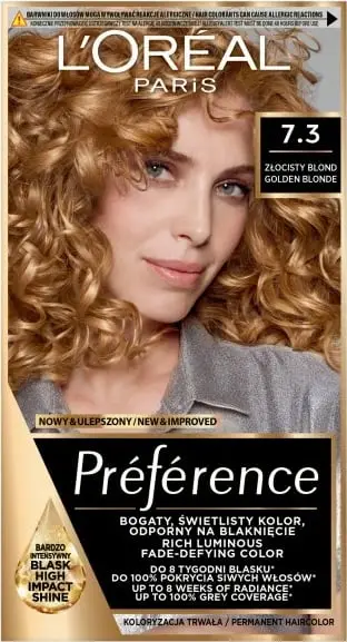 Ngjyrë për flokë L'Oreal Paris Préférence 7.3 Golden Blonde për femra, 1 art