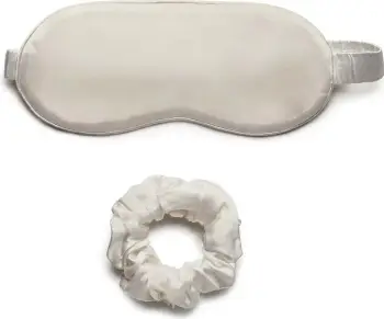 Set maskë gjumi dhe shirit për flokë për femra Lovli Silk Ecru, 2 copë