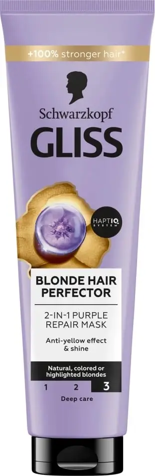 Maskë për flokë për femra Gliss Blonde Hair Perfector Purple Mask 2-in-1, 150ml