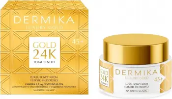 Krem fytyre anti-rrudhë për femra Dermika Luxury Gold 24K Total Benefit Elixir 45+, 50ml
