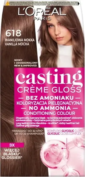Ngjyrë flokësh L’Oréal Paris Casting Crème Gloss 618 Vanilla Mocha, pa amoniak, 1 copë