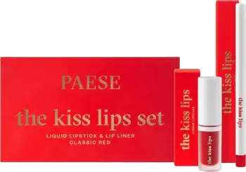 Set buzëkuqi dhe laps për buzë Paese The Kiss Lips për femra 06 Classic Red, 2 copë