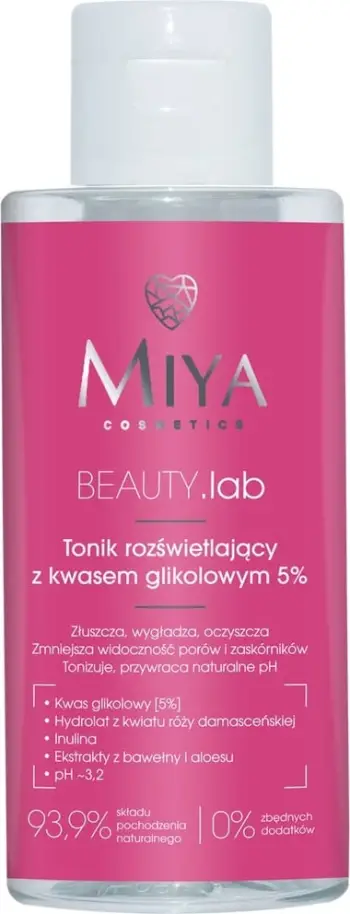 Toner ndriçues për fytyrë Miya Cosmetics BEAUTY Lab Brightening me acid glikolik 5%, 150ml