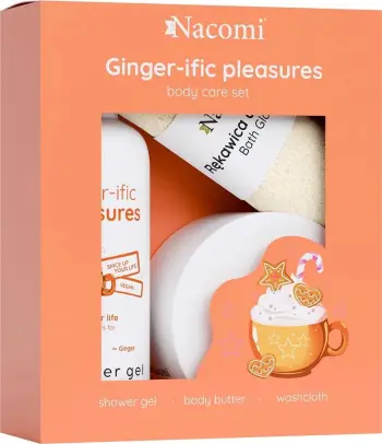 Set për trup Nacomi Ginger-ific Pleasure për femra, 300ml xhel dushi + 100ml butter trupi + dorezë për larje