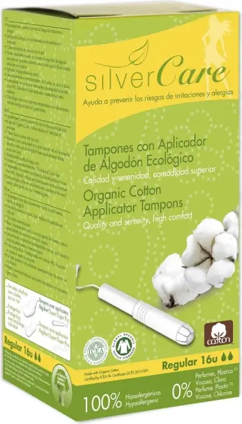 Tamponë organikë me aplikator kartoni, madhësi Regular, pa aromë, të bardhë