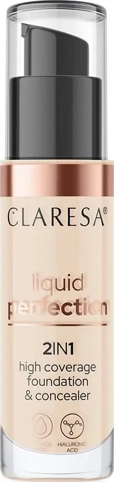 Fondatinë dhe korrektor për femra Claresa Liquid Perfection 2-in-1 102 Warm Medium, 34g