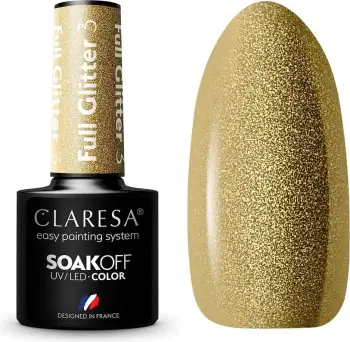 Lak hibrid për thonj Claresa Full Glitter 3, me shkëlqim intensiv, rezistent, shumëngjyrësh