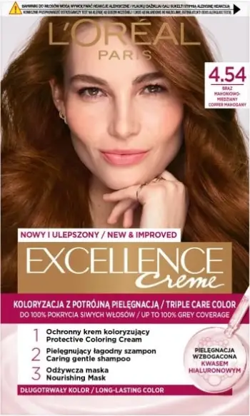 Ngjyrë për flokë për femra L'Oreal Paris Excellence Creme 4.54 Mahogany Brown, 1 copë