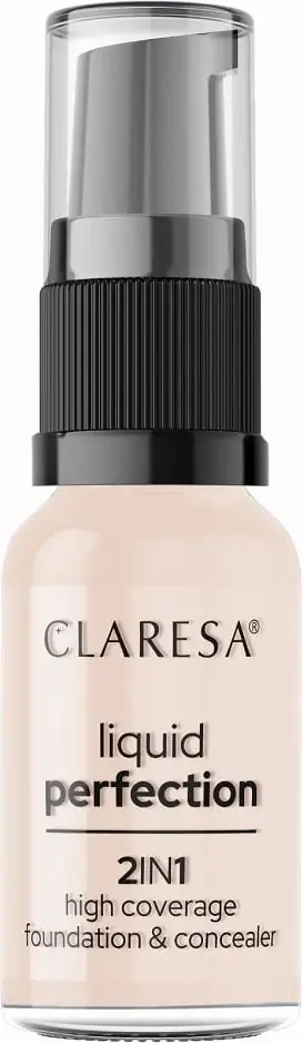 Fondatinë dhe korrektor për femra Claresa Liquid Perfection 2-in-1 101 Light, 18g