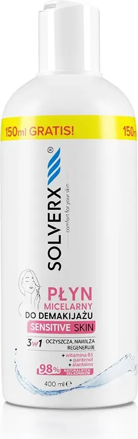 Ujë micelar Solverx Sensitive Skin 3in1, për lëkurë të ndjeshme, 400ml