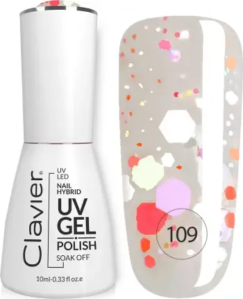 Llak për thonj Clavier Luxury Hybrid me holografik glitter 109 Lemon Shot 10ml