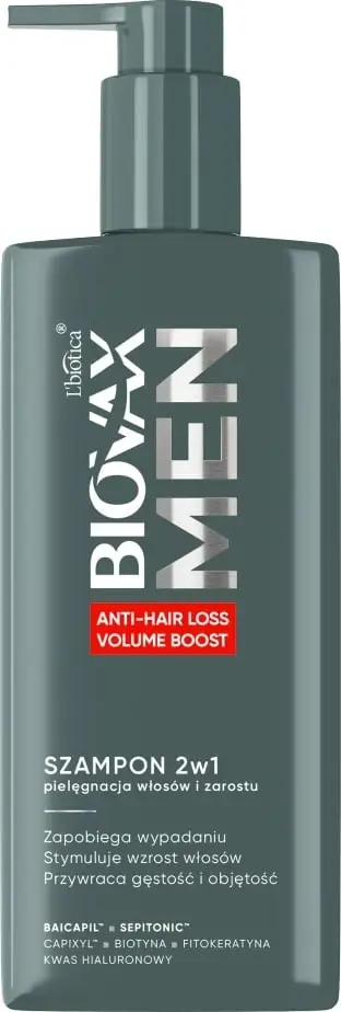 Shampon 2 në 1 për flokë dhe mjekër BIOVAX Men Anti-Hair Loss Volume Boost për meshkuj, 200ml