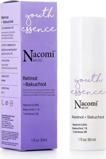 Serum fytyre anti-rrudhë Nacomi Next Level Retinol 0.35% + Bakuchiol 1% për femra, 30ml